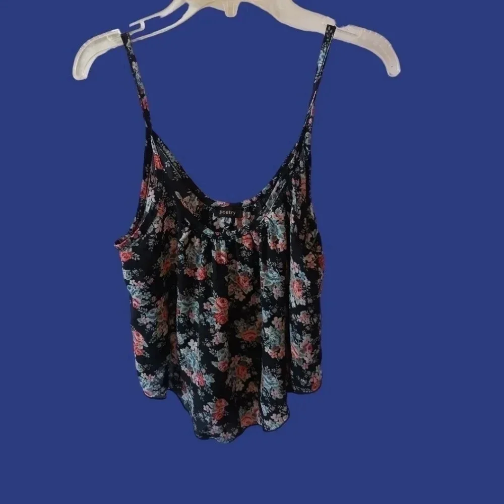 Poetry bohemian floral tank top  size xs lot of 2 blk/ - Picture 3 of 5